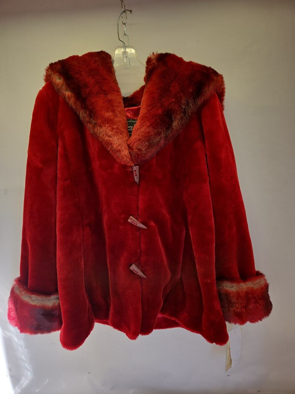 Terry Lewis Classic Luxuries Faux Fur Red Hooded 1X Woman's Coat